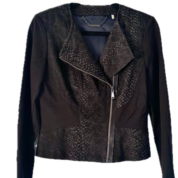 Elie Tahari Python Pattern Vegan Suede Cropped Moto Jacket Women Sz M EUC - Picture 12 of 12